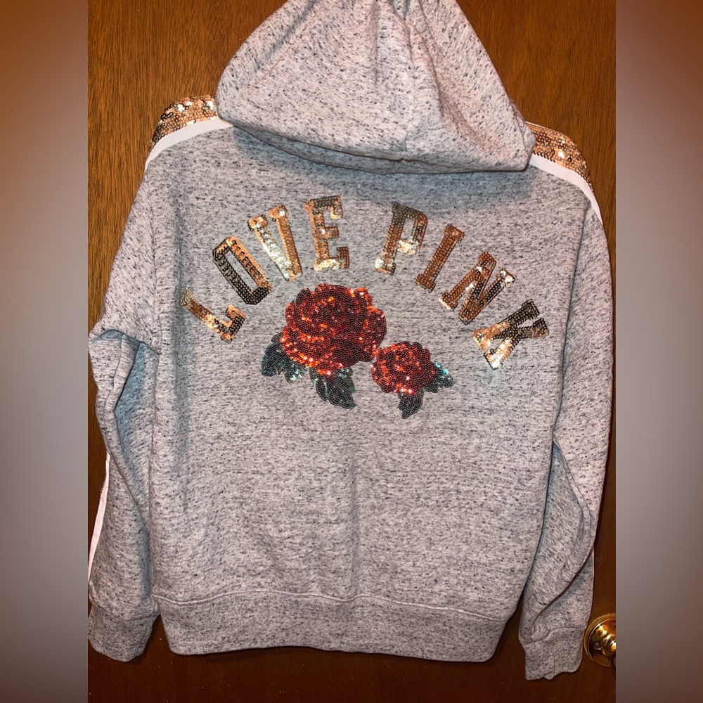 Victoria's Secret PINK Bling Rose Lace-Up Pullover Hoodie
